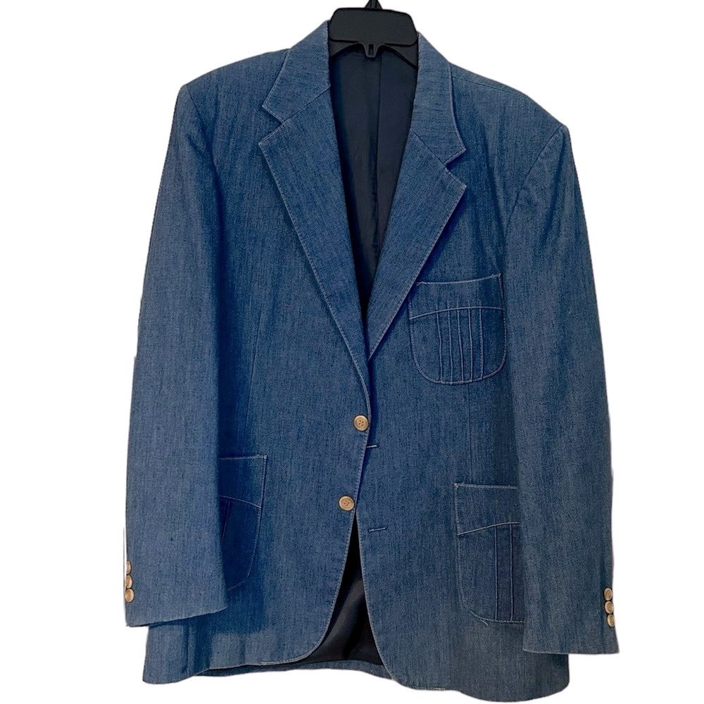 Vtg Montgomery Wards Denim Jacket Western Lined Single Vent Two Button Size 42L